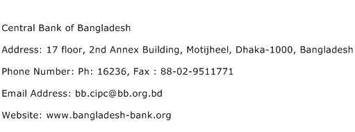 Central Bank of Bangladesh Address Contact Number