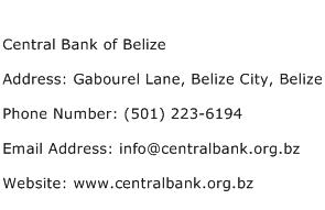 Central Bank of Belize Address Contact Number