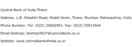 Central Bank of India Thane Address Contact Number