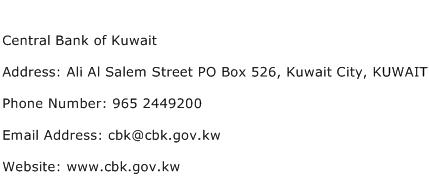 Central Bank of Kuwait Address Contact Number