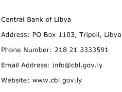Central Bank of Libya Address Contact Number