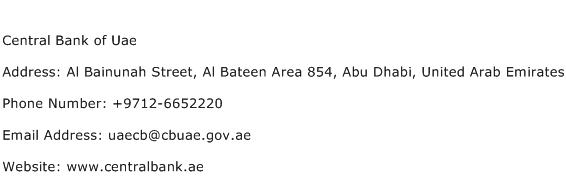 Central Bank of Uae Address Contact Number