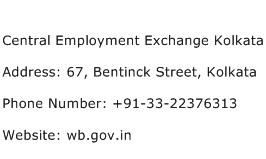 Central Employment Exchange Kolkata Address Contact Number