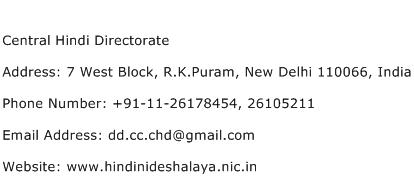 Central Hindi Directorate Address Contact Number