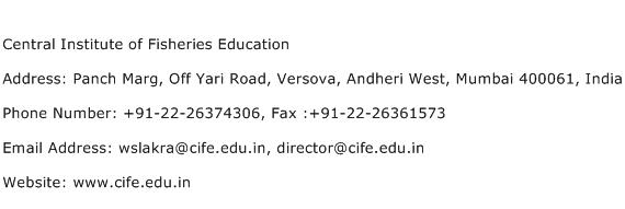 Central Institute of Fisheries Education Address Contact Number