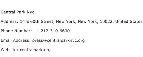 Central Park Nyc Address Contact Number