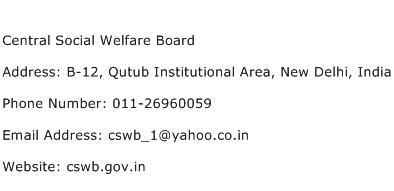 Central Social Welfare Board Address Contact Number