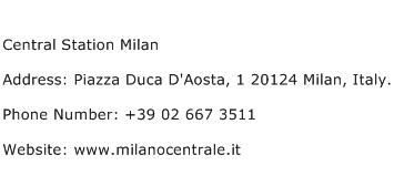 Central Station Milan Address Contact Number