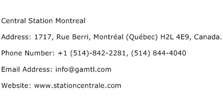 Central Station Montreal Address Contact Number