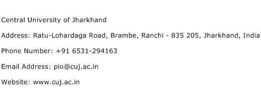 Central University of Jharkhand Address Contact Number