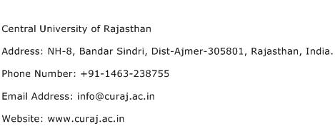 Central University of Rajasthan Address Contact Number