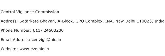 Central Vigilance Commission Address Contact Number