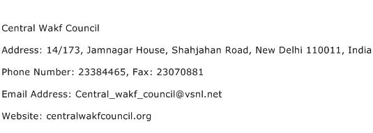 Central Wakf Council Address Contact Number