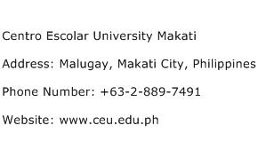 Centro Escolar University Makati Address Contact Number