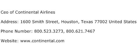 Ceo of Continental Airlines Address Contact Number