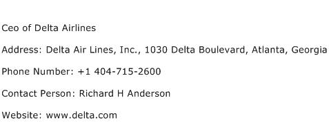 Ceo of Delta Airlines Address Contact Number