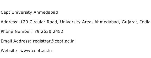 Cept University Ahmedabad Address Contact Number