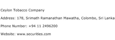 Ceylon Tobacco Company Address Contact Number