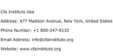 Cfa Institute Usa Address Contact Number