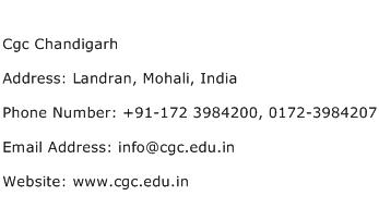 Cgc Chandigarh Address Contact Number