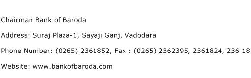 Chairman Bank of Baroda Address Contact Number