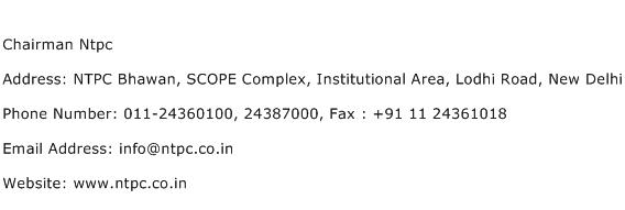 Chairman Ntpc Address Contact Number