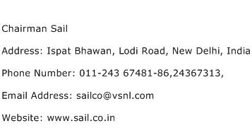 Chairman Sail Address Contact Number