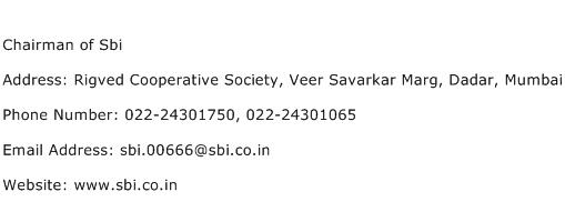 Chairman of Sbi Address Contact Number