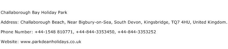 Challaborough Bay Holiday Park Address Contact Number