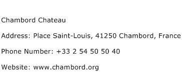Chambord Chateau Address Contact Number