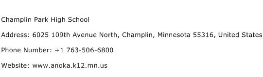 Champlin Park High School Address Contact Number