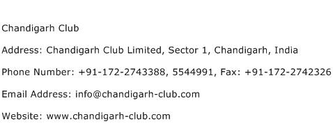 Chandigarh Club Address Contact Number