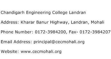 Chandigarh Engineering College Landran Address Contact Number