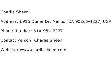 Charlie Sheen Address Contact Number