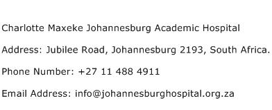 Charlotte Maxeke Johannesburg Academic Hospital Address Contact Number
