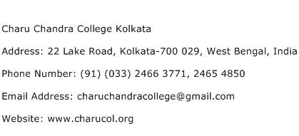 Charu Chandra College Kolkata Address Contact Number