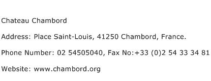 Chateau Chambord Address Contact Number