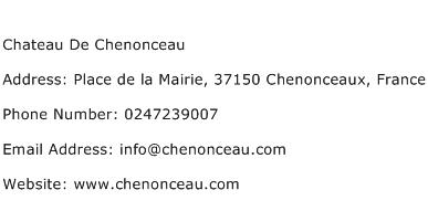 Chateau De Chenonceau Address Contact Number