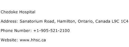 Chedoke Hospital Address Contact Number