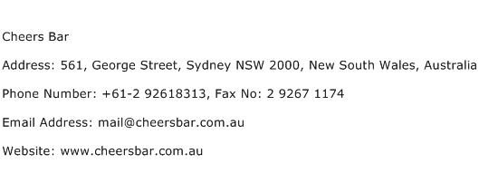 Cheers Bar Address Contact Number