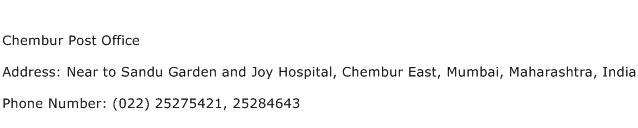 Chembur Post Office Address Contact Number