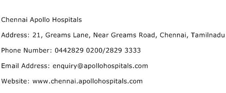 Chennai Apollo Hospitals Address Contact Number