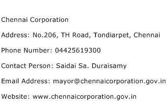 Chennai Corporation Address Contact Number