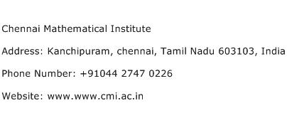 Chennai Mathematical Institute Address Contact Number