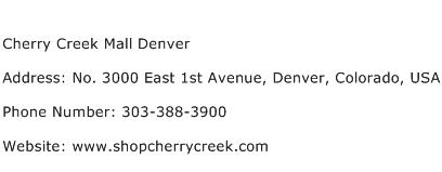 Cherry Creek Mall Denver Address Contact Number