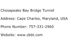 Chesapeake Bay Bridge Tunnel Address Contact Number