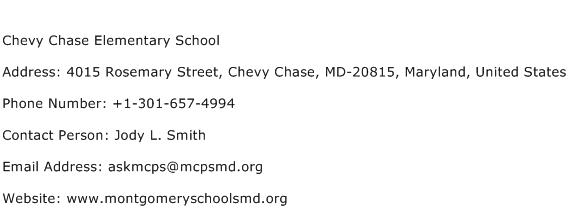 Chevy Chase Elementary School Address Contact Number