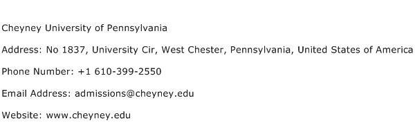 Cheyney University of Pennsylvania Address Contact Number