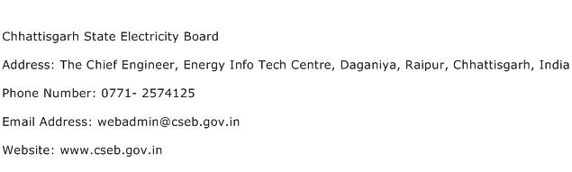 Chhattisgarh State Electricity Board Address Contact Number