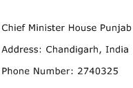 Chief Minister House Punjab Address Contact Number